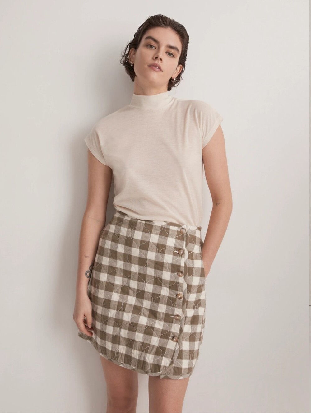 Madewell Quilted Flannel Mini Skirt in Gingham Check Sz 14